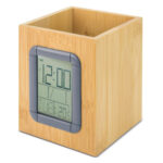 Еко чаша за моливи +часов., термом., кален. бамбус - Image 2