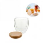 Еко стаклена чаша со бамбусов капак 250мл