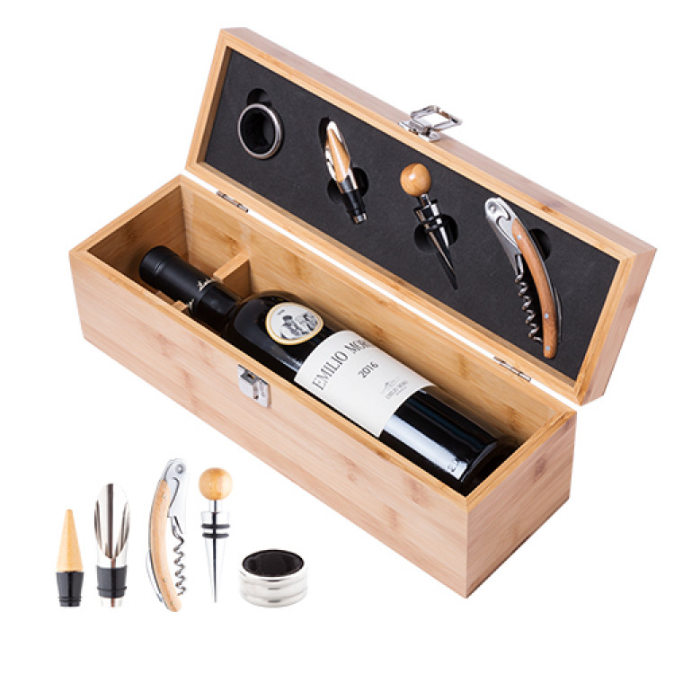 Еко френдли сет за вино во кутија од бамбус Еко сет за вино во кутија од бамбус - Image 1